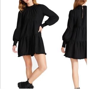 Betsey Johnson Black Long Puff Sleeve Tiered Babydoll Dress Women's M